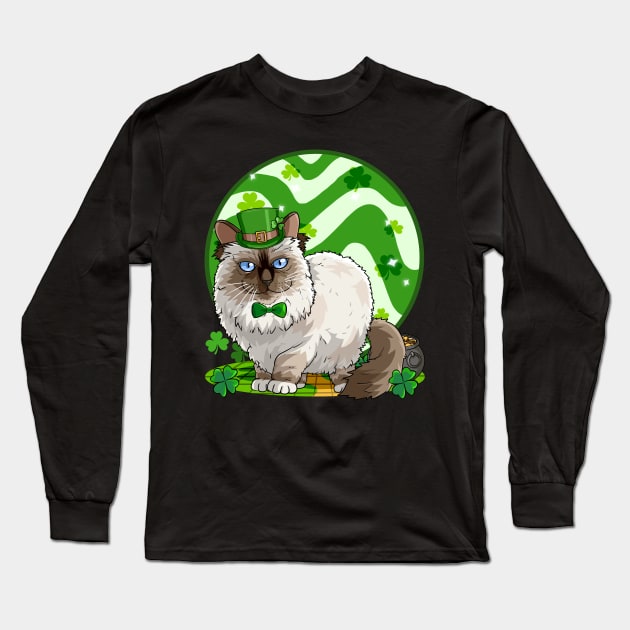 Birman Cat St Patricks Day Leprechaun Long Sleeve T-Shirt by Noseking